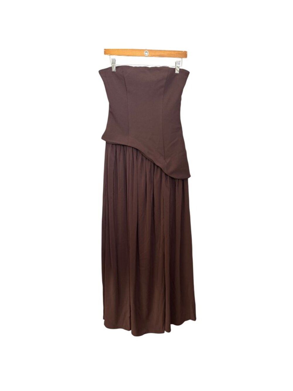 Babyboo Strapless Asymmetric Maliyah Maxi Dress Brown M Baddie Wedding Guest
